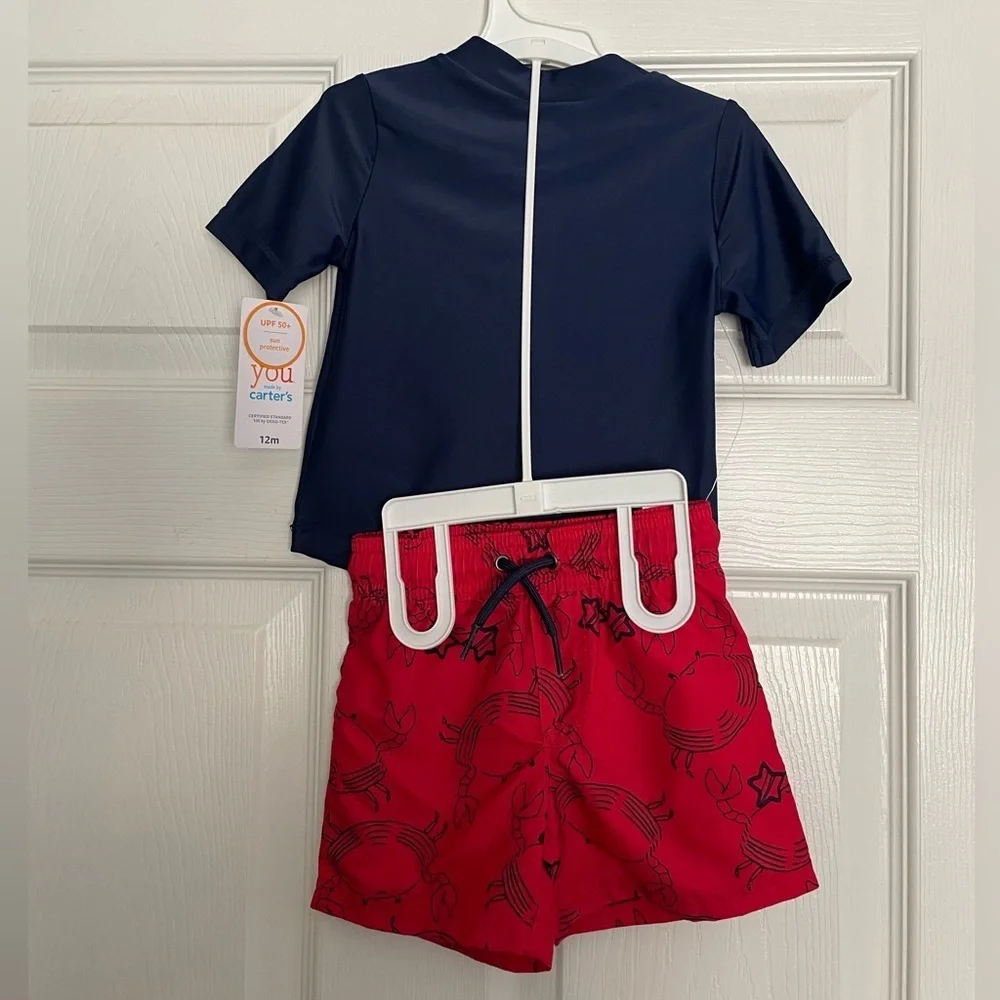 Carter's Navy and Red Crab Swim Set NWT 9-12 month size